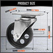 4Pc 3.5'' Heavy Duty Steel Castor Wheel Swivel Caster 500KG/EA Loading Capacity V465-86024