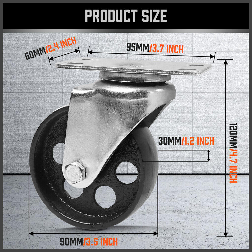 4Pc 3.5'' Heavy Duty Steel Castor Wheel Swivel Caster 500KG/EA Loading Capacity V465-86024