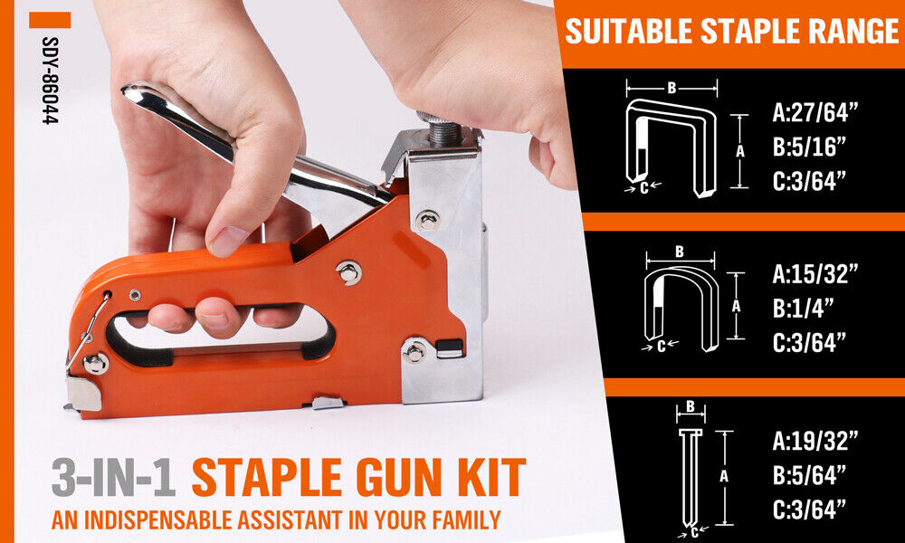 HORUSDY 3in1 Staple Gun Heavy Duty Stapler Fastener Tool Tacker free Staples V465-86044