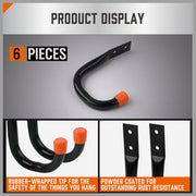 HORUSDY 6Pc Wall Mount Garage Hooks Set Heavy Duty Steel Storage Rack Hanger V465-86066