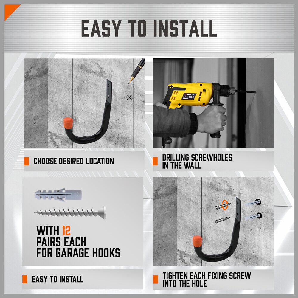 HORUSDY 6Pc Wall Mount Garage Hooks Set Heavy Duty Steel Storage Rack Hanger V465-86066