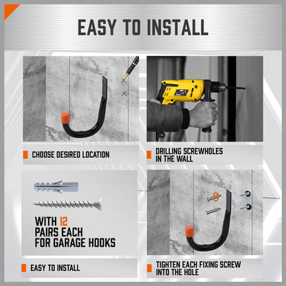 HORUSDY 6Pc Wall Mount Garage Hooks Set Heavy Duty Steel Storage Rack Hanger V465-86066