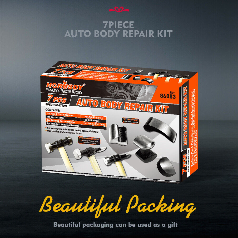 7 Piece Car Dent Auto Body Panel Repair Tool Kit Wooden Handles Beating Hammers V465-86083