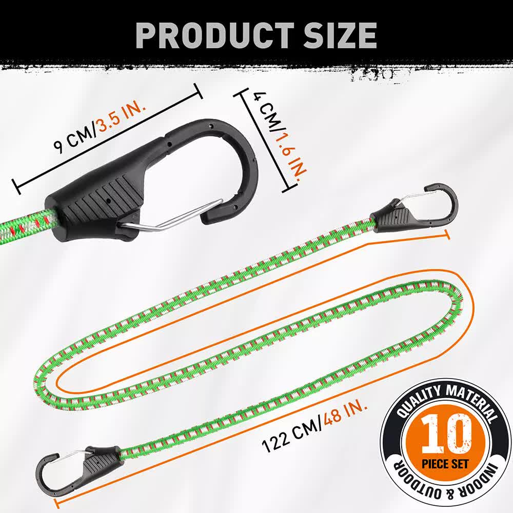 10-Piece Bungee Cords With Hook 40inch Outdoor Elastic Bungee Straps Luggage V465-86190