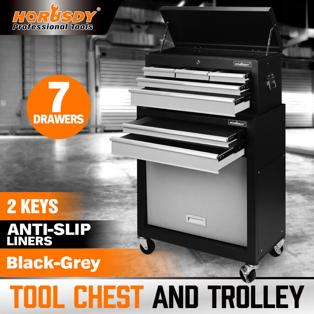HORUSDY 7 Drawer Tool Box Trolley Cabinet Storage Cart Garage Toolbox Organiser V465-86192