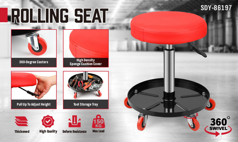 SEDY 150kg Load Pneumatic Roller Seat Mechanic Rolling Stool With Tool Tray AU V465-86197