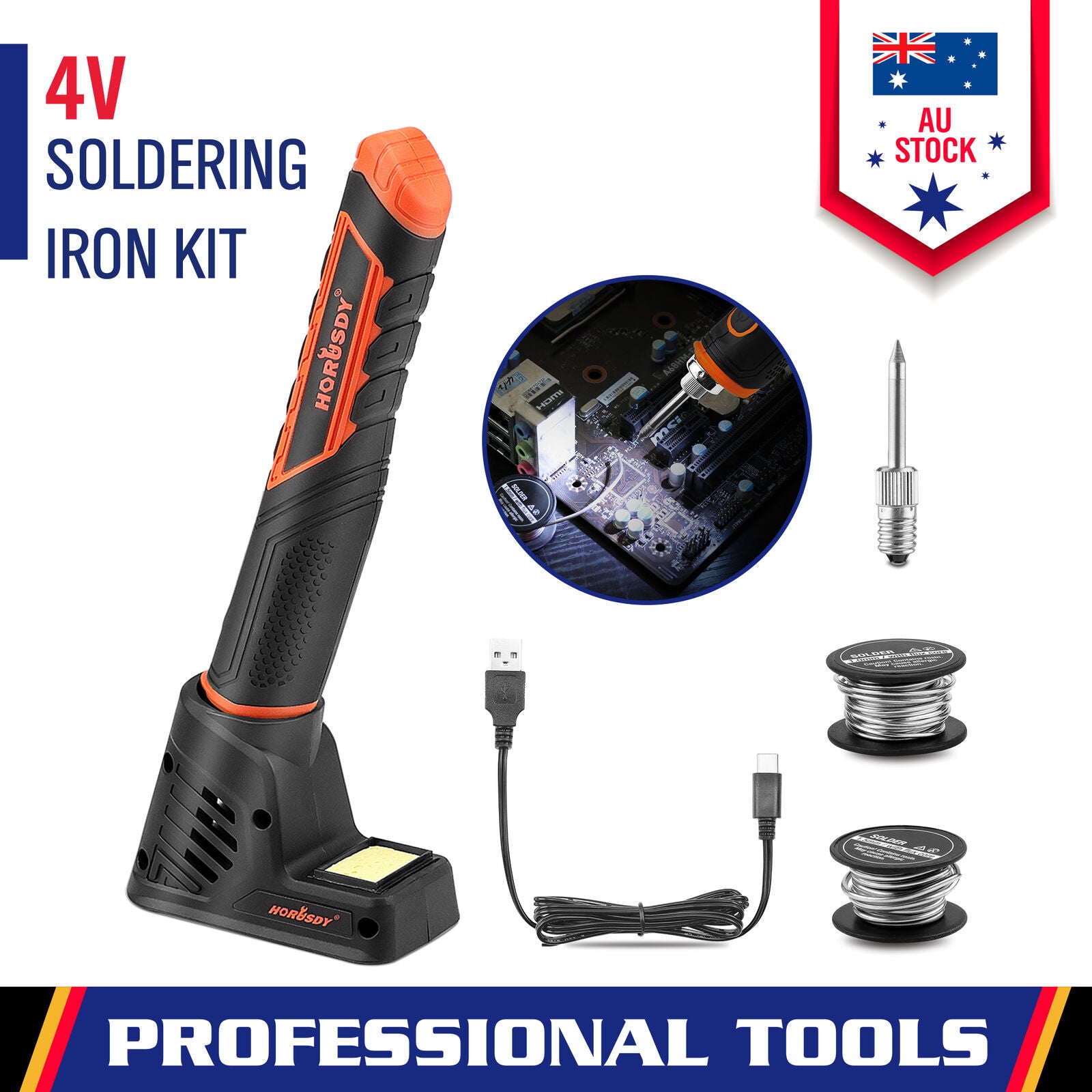 HORUSDY 8W 4V Max Cordless Soldering Iron Rechargeable with Lithium-Ion Battery V465-86276