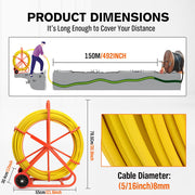 150Mx8MM Fish Tape Puller Fiberglass Wire Cable Running Duct Rodder Heavy Duty V465-86321