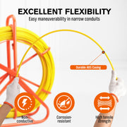 150Mx8MM Fish Tape Puller Fiberglass Wire Cable Running Duct Rodder Heavy Duty V465-86321
