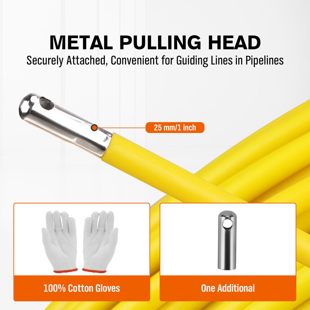 150Mx8MM Fish Tape Puller Fiberglass Wire Cable Running Duct Rodder Heavy Duty V465-86321