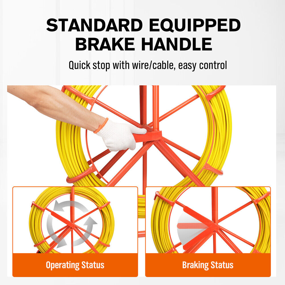 150Mx8MM Fish Tape Puller Fiberglass Wire Cable Running Duct Rodder Heavy Duty V465-86321