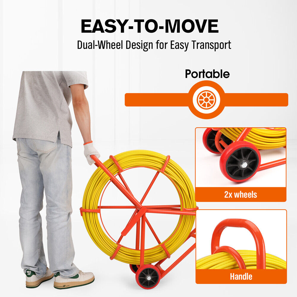150Mx8MM Fish Tape Puller Fiberglass Wire Cable Running Duct Rodder Heavy Duty V465-86321