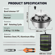 19 inch Bud Leaf Bowl Trimmer Tumble Stainless Steel Blades Twisted Spin Cut V465-86337