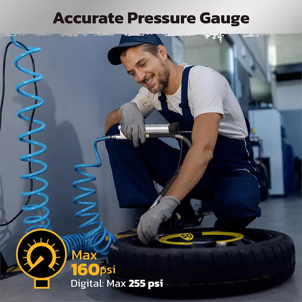 3in1 255PSI Tyre Inflator Car Motorcycle Air Tire Pressure Gauge Hose Pump Au V465-86466