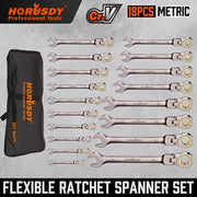 HORUSDY 18Pc Flexi-Head Ratchet Spanner Set Metric 6-30mm Spanners Nickle Plated V465-86471