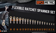 HORUSDY 18Pc Flexi-Head Ratchet Spanner Set Metric 6-30mm Spanners Nickle Plated V465-86471