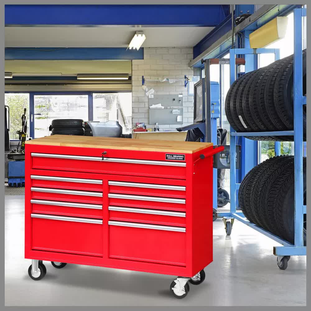9 Drawers Tool Box Chest Cabinet Trolley Box Garage Storage Toolbox Red 1000lbs V465-86512