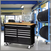 HORUSDY 9 Drawer Tool Box Chest Cabinet Trolley Box Garage Storage Toolbox Black V465-86513