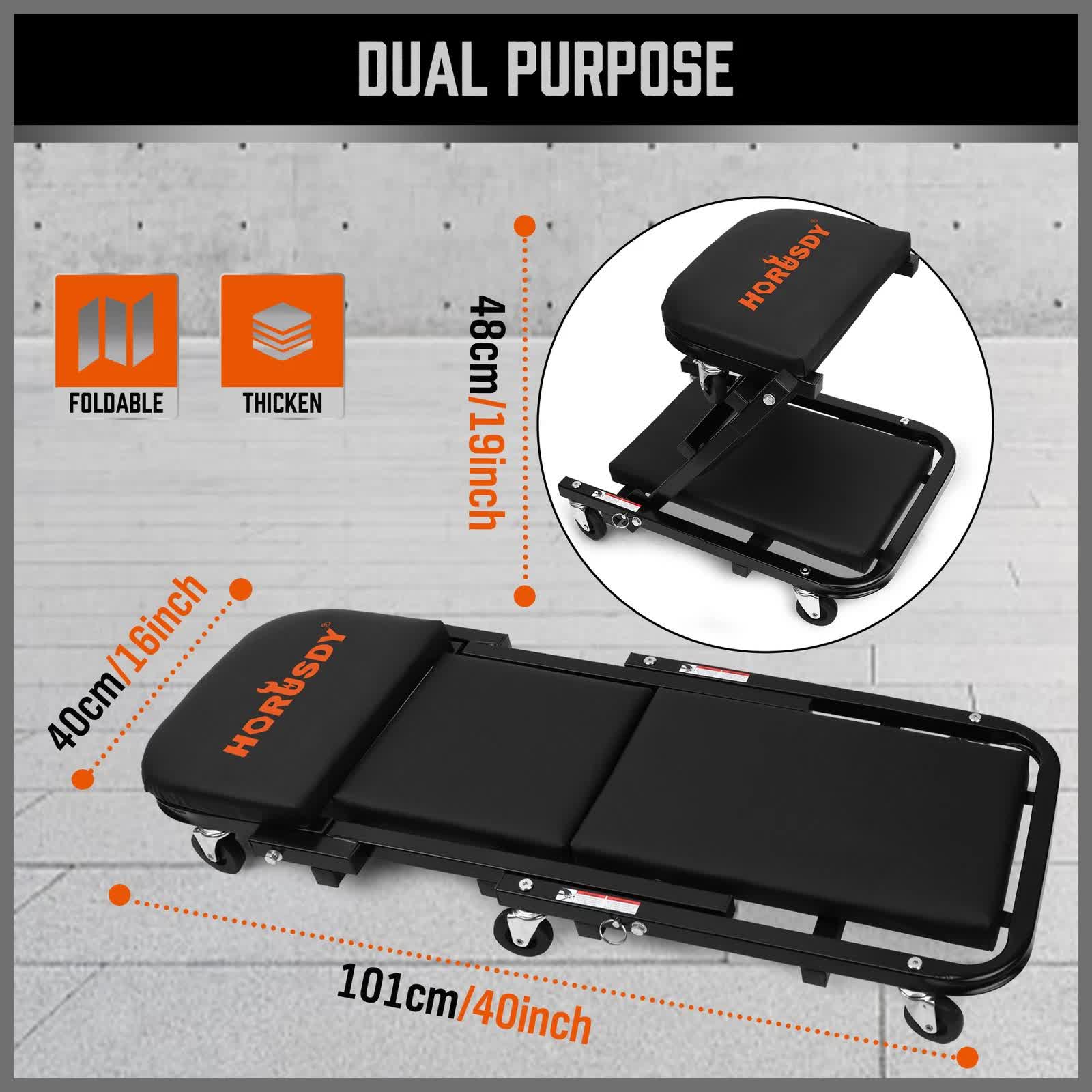40inch 2 in 1 Folding Creeper Mechanic Z Seat Garage Workshop Rolling Work Stool V465-86693