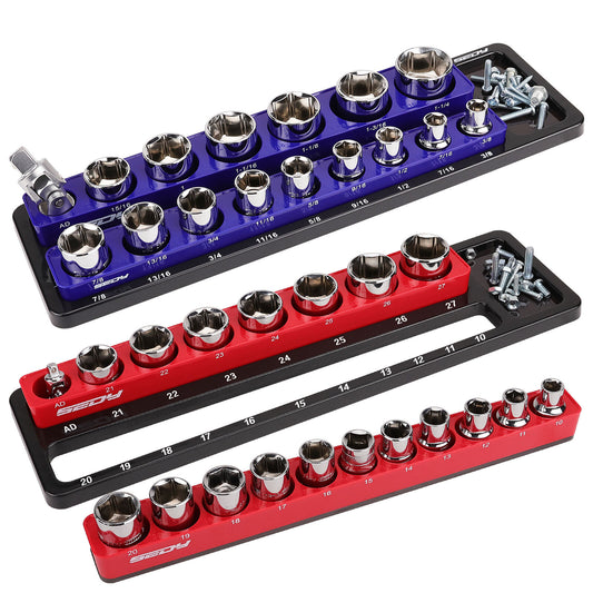 SEDY 2Pc Magnetic Socket Organizer 1/2 Drive Metric SAE Sockets Storage Holder V465-87039