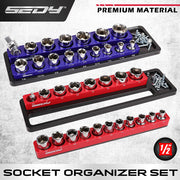 SEDY 2Pc Magnetic Socket Organizer 1/2 Drive Metric SAE Sockets Storage Holder V465-87039