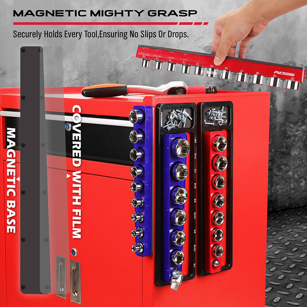 SEDY 2Pc Magnetic Socket Organizer 1/2 Drive Metric SAE Sockets Storage Holder V465-87039