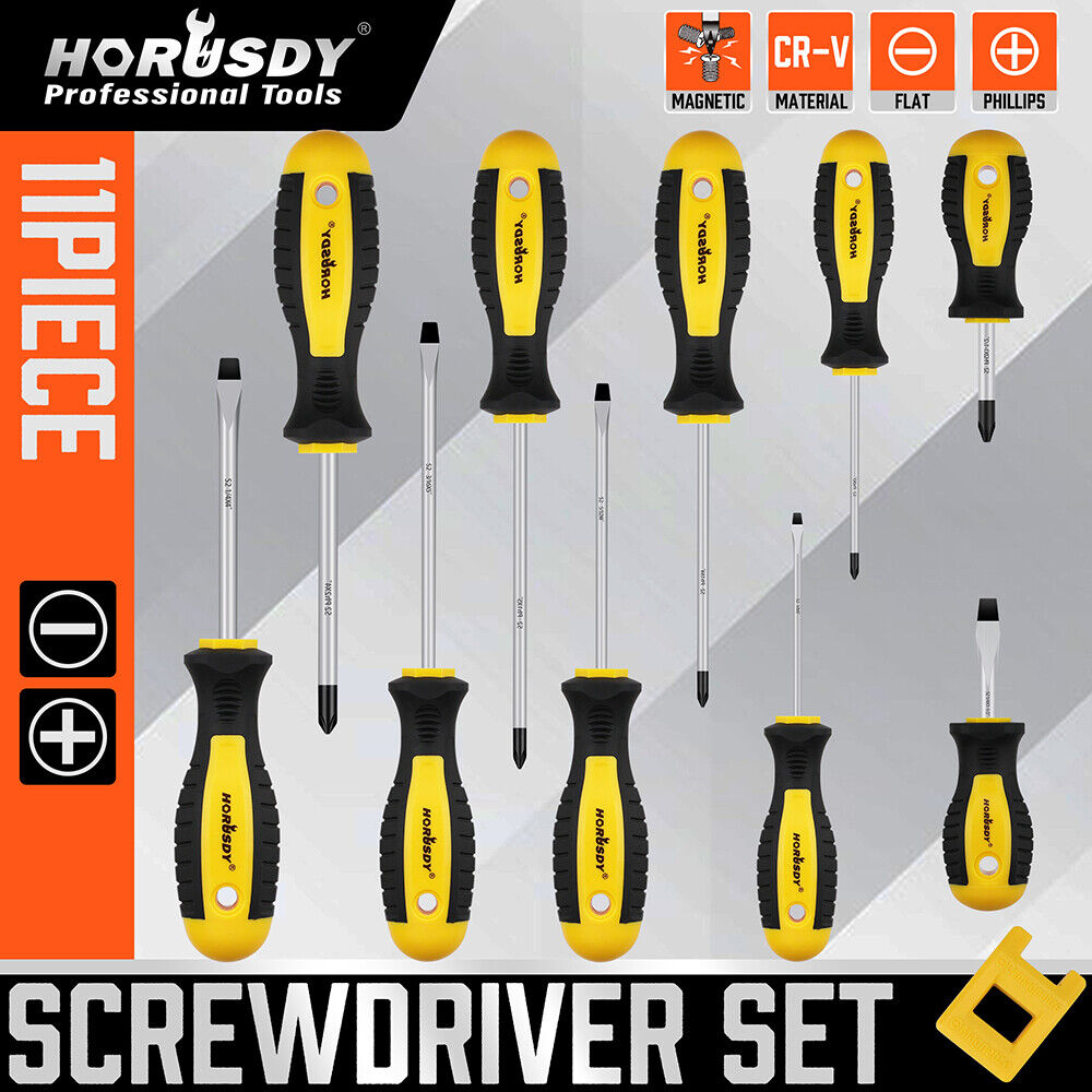 11-Pieces Magnetic Screwdriver Set with Case Magnetizer Demagnetizer Flat Head V465-87049