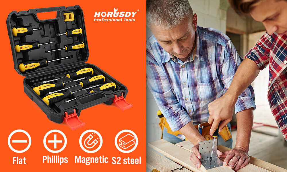 11-Pieces Magnetic Screwdriver Set with Case Magnetizer Demagnetizer Flat Head V465-87049