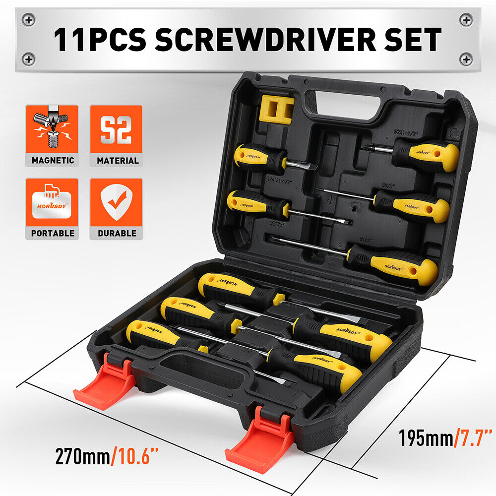 11-Pieces Magnetic Screwdriver Set with Case Magnetizer Demagnetizer Flat Head V465-87049