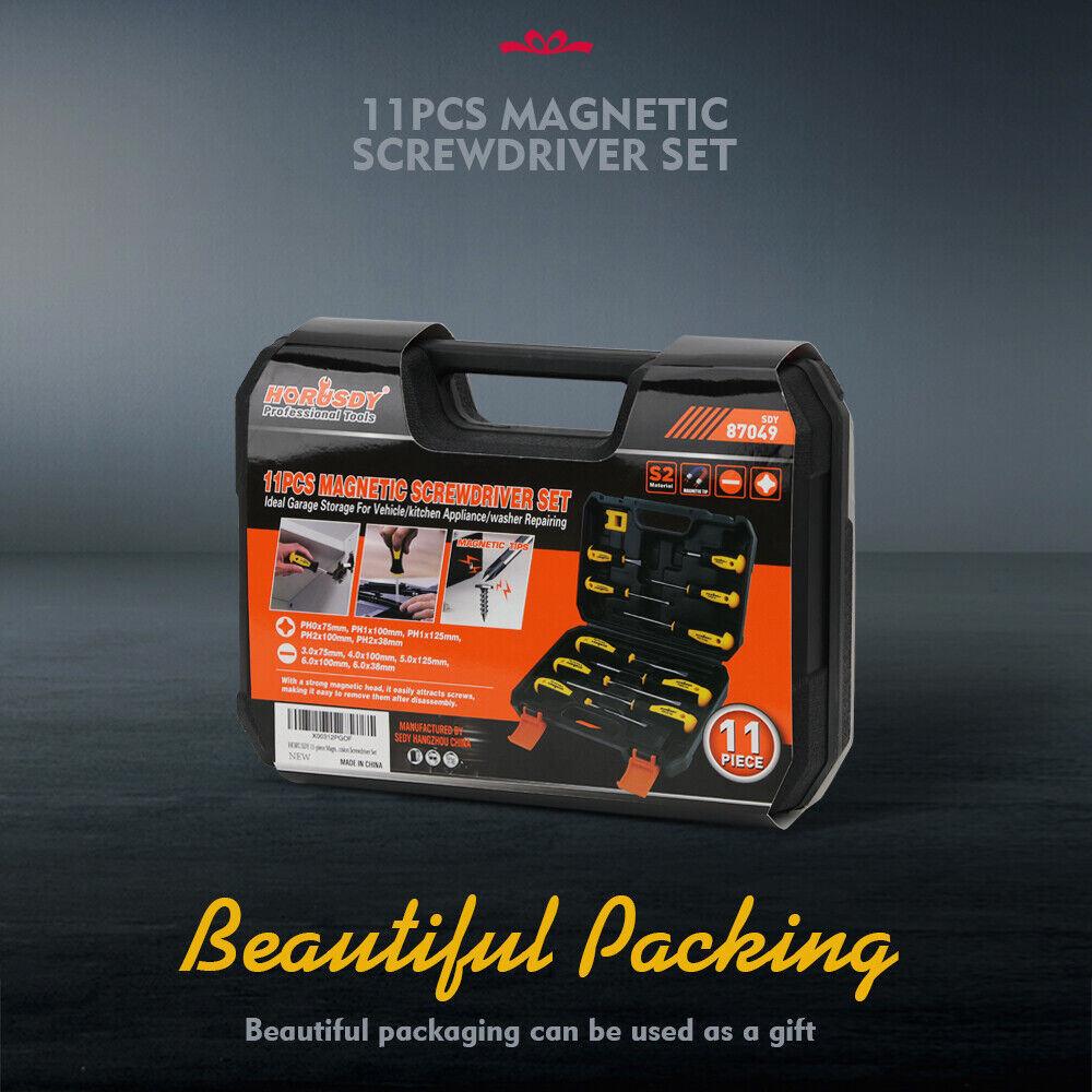 11-Pieces Magnetic Screwdriver Set with Case Magnetizer Demagnetizer Flat Head V465-87049