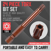 24Pc Torx Bit Set Star Head Screwdriver Bit Long Security Temper Proof T5-T40 V465-88008