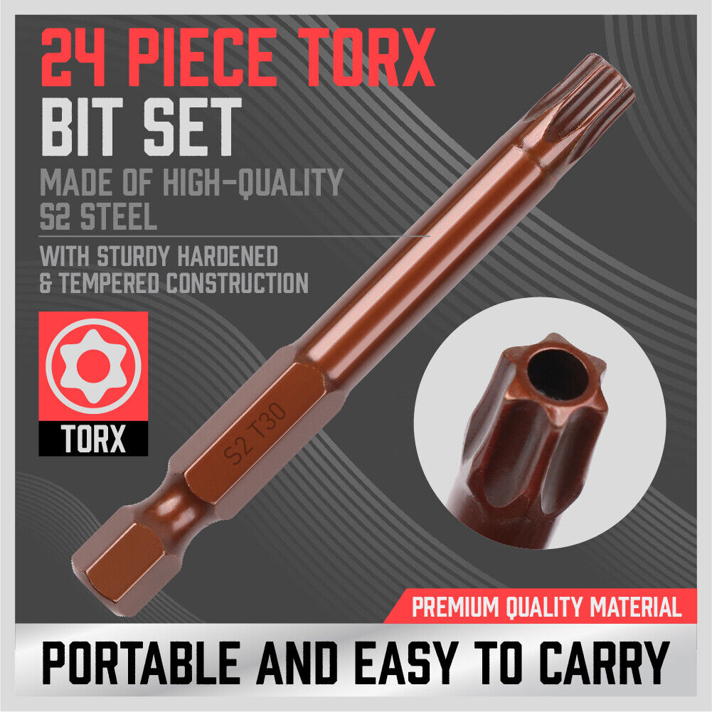 24Pc Torx Bit Set Star Head Screwdriver Bit Long Security Temper Proof T5-T40 V465-88008