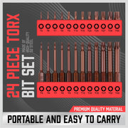 24Pc Torx Bit Set Star Head Screwdriver Bit Long Security Temper Proof T5-T40 V465-88008