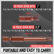24Pc Torx Bit Set Star Head Screwdriver Bit Long Security Temper Proof T5-T40 V465-88008