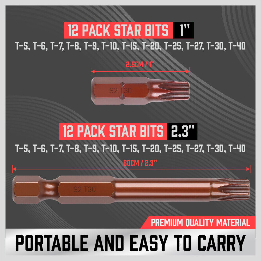 24Pc Torx Bit Set Star Head Screwdriver Bit Long Security Temper Proof T5-T40 V465-88008
