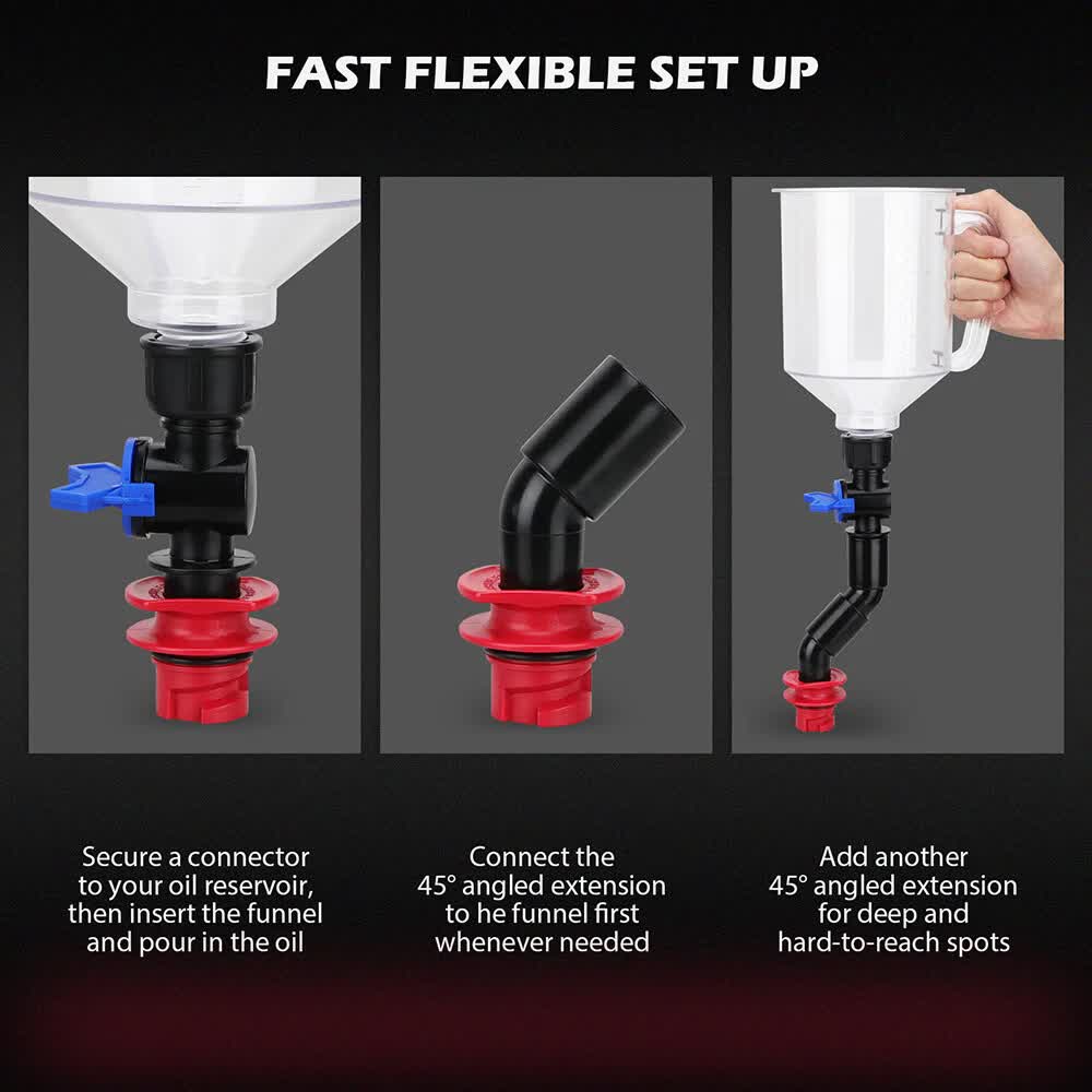 17-Piece Engine Oil Funnel Set 12 Adapters Elbow Fitting Magnetic Storage Tray V465-88044