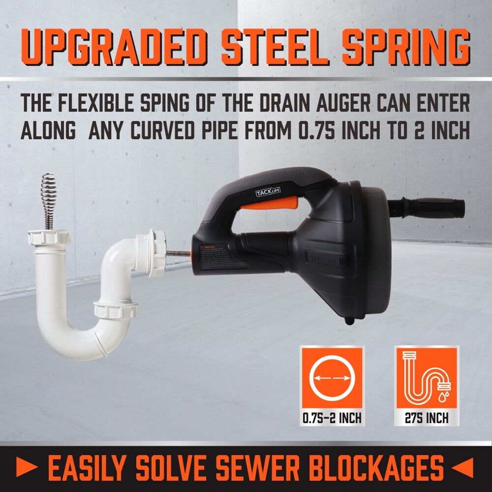Drain Auger Drain Cleaner Unblocker Auger Sewage Pipe Cleaning Plumbing Tool V465-90527-AU-2