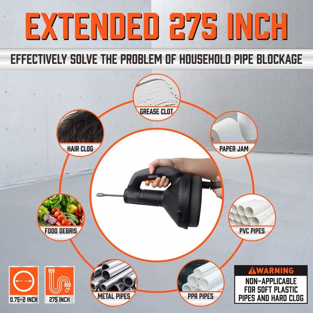Drain Auger Drain Cleaner Unblocker Auger Sewage Pipe Cleaning Plumbing Tool V465-90527-AU-2
