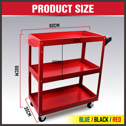 Red 3-Tier Tool Cart Trolley Toolbox Workshop Garage Storage 150KG Organizer Garage V465-91517