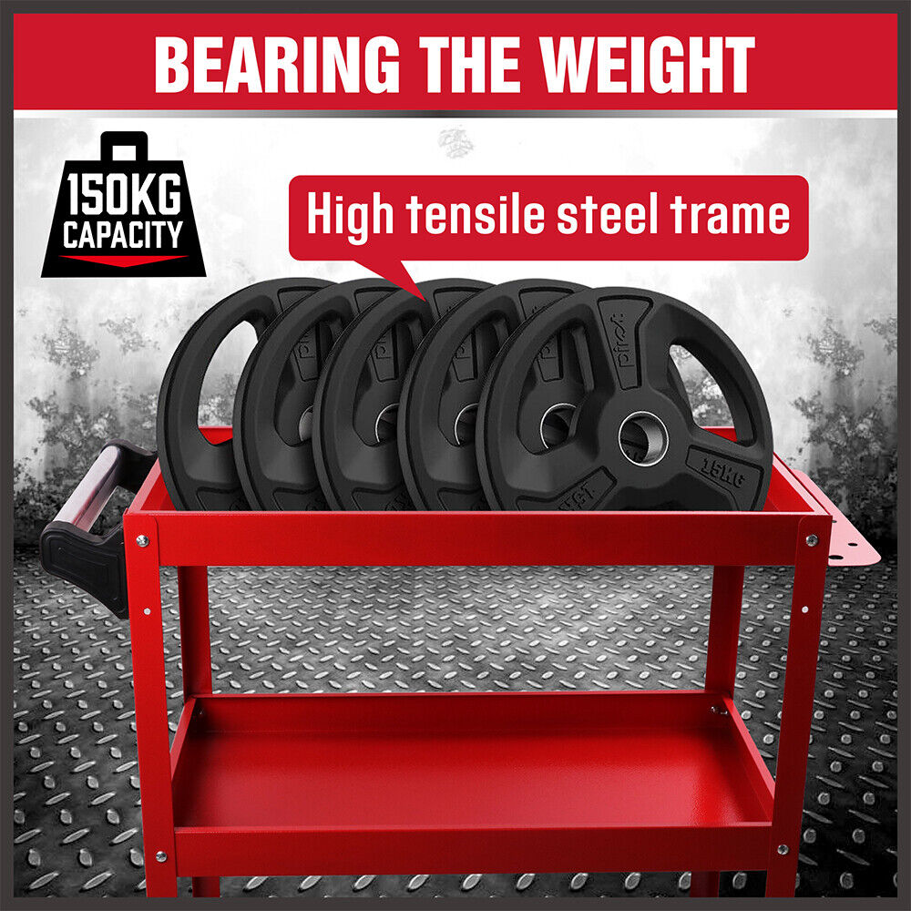 Red 3-Tier Tool Cart Trolley Toolbox Workshop Garage Storage 150KG Organizer Garage V465-91517
