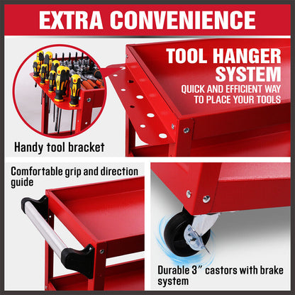 Red 3-Tier Tool Cart Trolley Toolbox Workshop Garage Storage 150KG Organizer Garage V465-91517