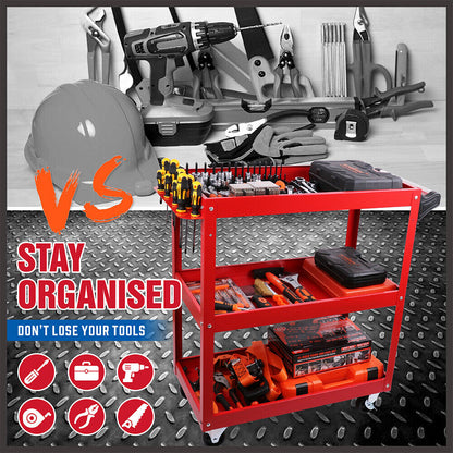 Red 3-Tier Tool Cart Trolley Toolbox Workshop Garage Storage 150KG Organizer Garage V465-91517