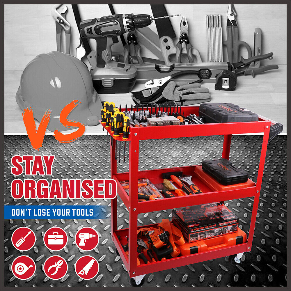 Black 3-Tier Tool Cart Trolley Toolbox Workshop Garage Storage 150KG Organizer Garage V465-91519