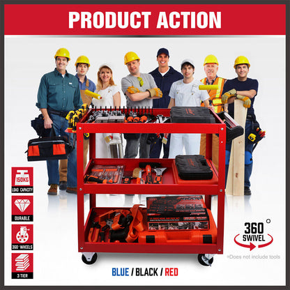 Black 3-Tier Tool Cart Trolley Toolbox Workshop Garage Storage 150KG Organizer Garage V465-91519