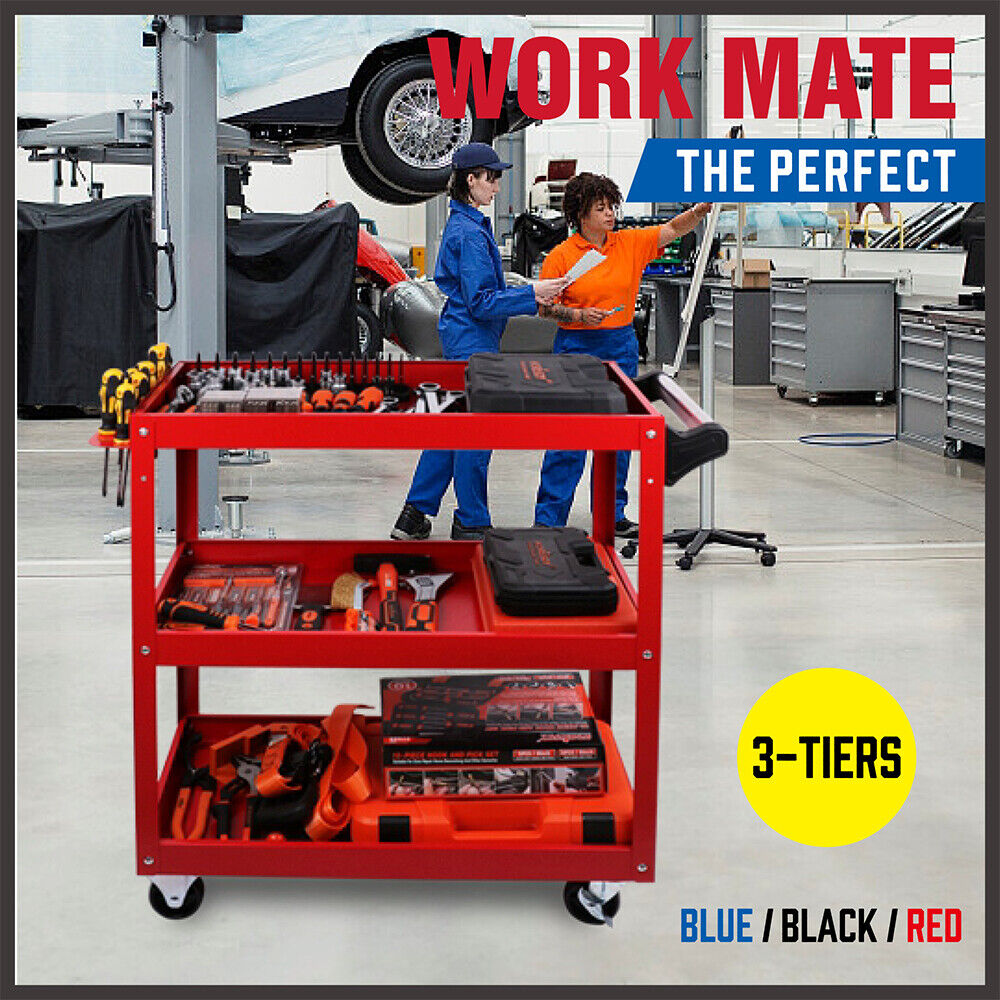 Black 3-Tier Tool Cart Trolley Toolbox Workshop Garage Storage 150KG Organizer Garage V465-91519