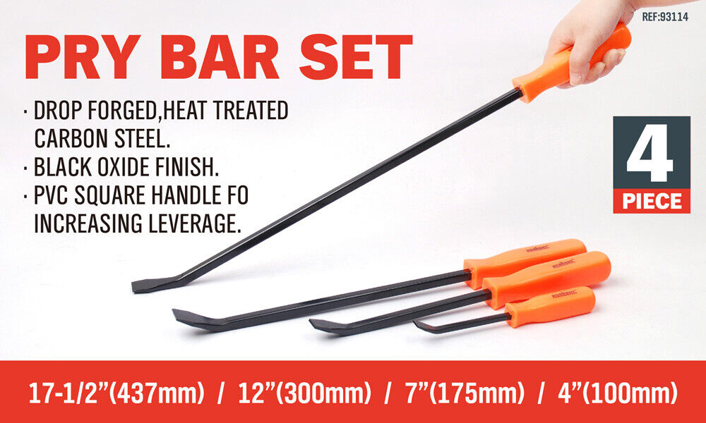 Horusdy 4Pc Steel Pry Bar Set Heavy Duty Mechanic Crowbar Car 4" 7" 12" 17-1/2" V465-93114