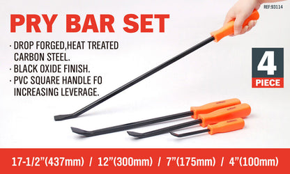 Horusdy 4Pc Steel Pry Bar Set Heavy Duty Mechanic Crowbar Car 4" 7" 12" 17-1/2" V465-93114