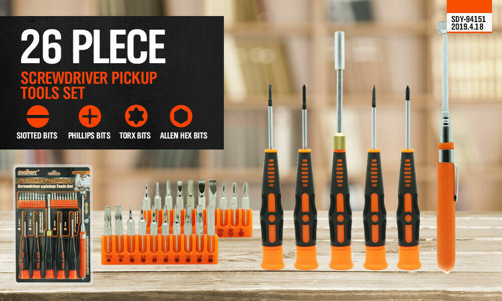 26Pc Precision Screwdriver Set Magnetic Pickup Hex Torx Philip Flat Bits Drive V465-94151