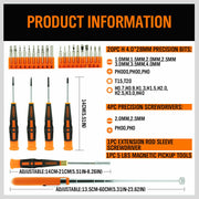 26Pc Precision Screwdriver Set Magnetic Pickup Hex Torx Philip Flat Bits Drive V465-94151