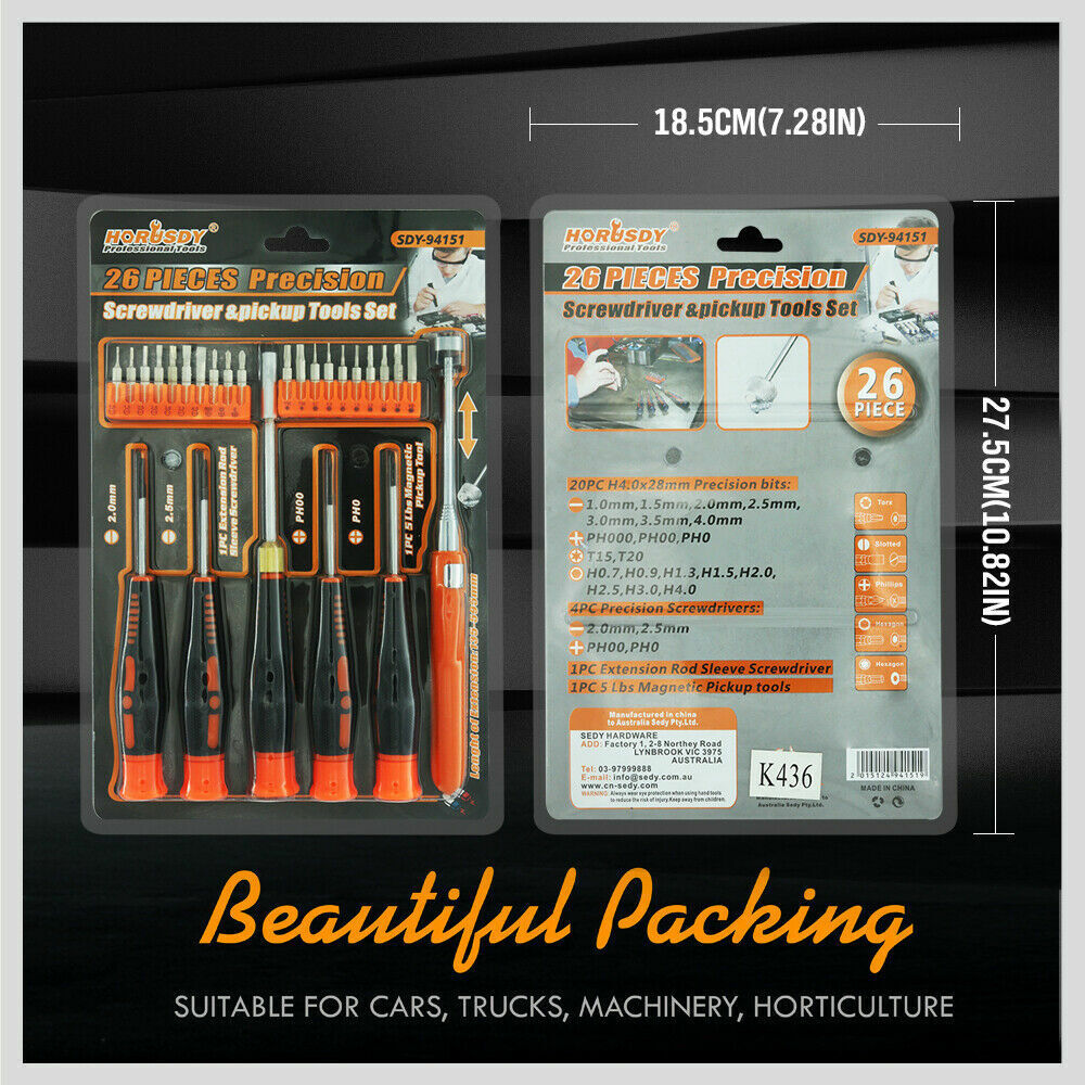 26Pc Precision Screwdriver Set Magnetic Pickup Hex Torx Philip Flat Bits Drive V465-94151
